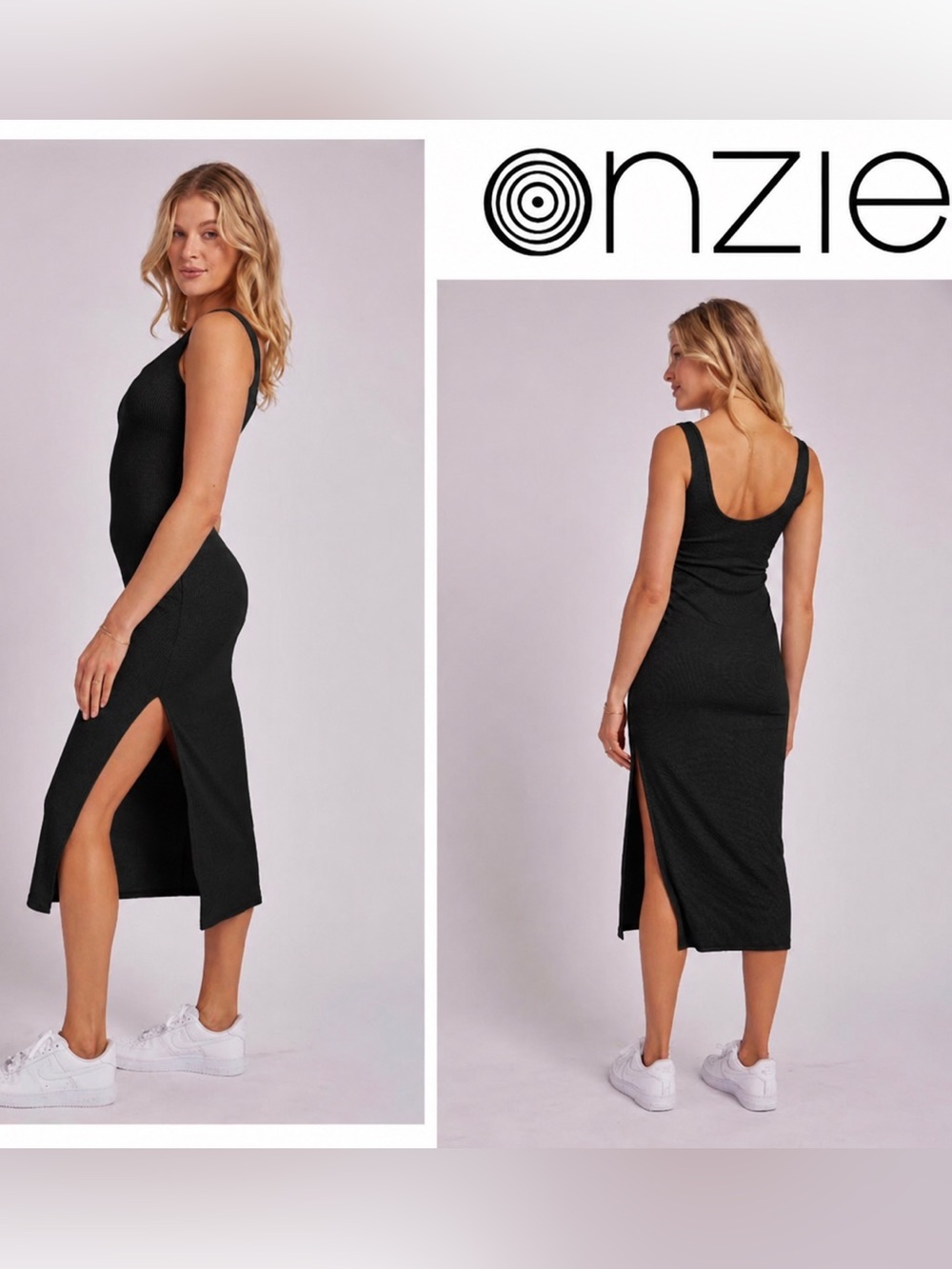 🆕 NWOT Onzie | Ribbed Slit Maxi Dress | Black Core Rib